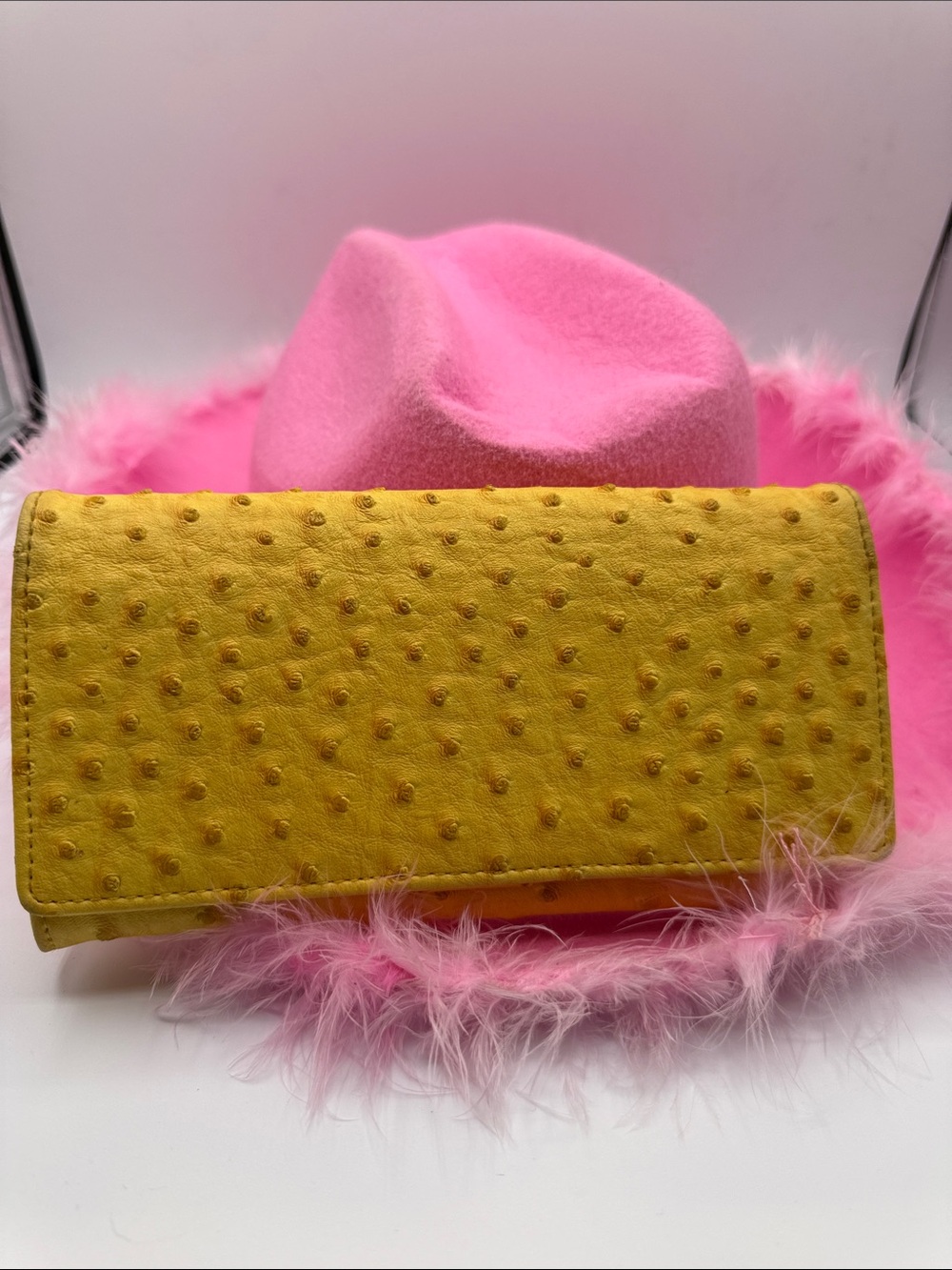 Yellow Ostrich-Texture Continental Wallet - Women's Accessory